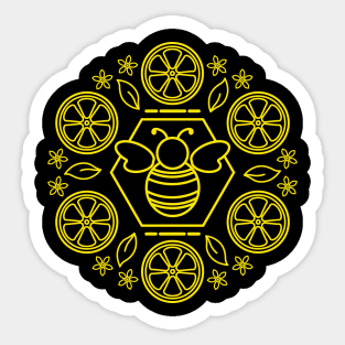 Honey Bee and Lemon Mandala | Black Yellow Sticker